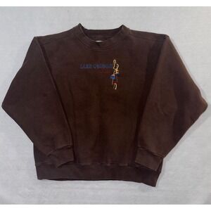 Majestic Sweatshirt Men's Large Brown Fleece long Sleeve Crew Neck Lake Okoboji